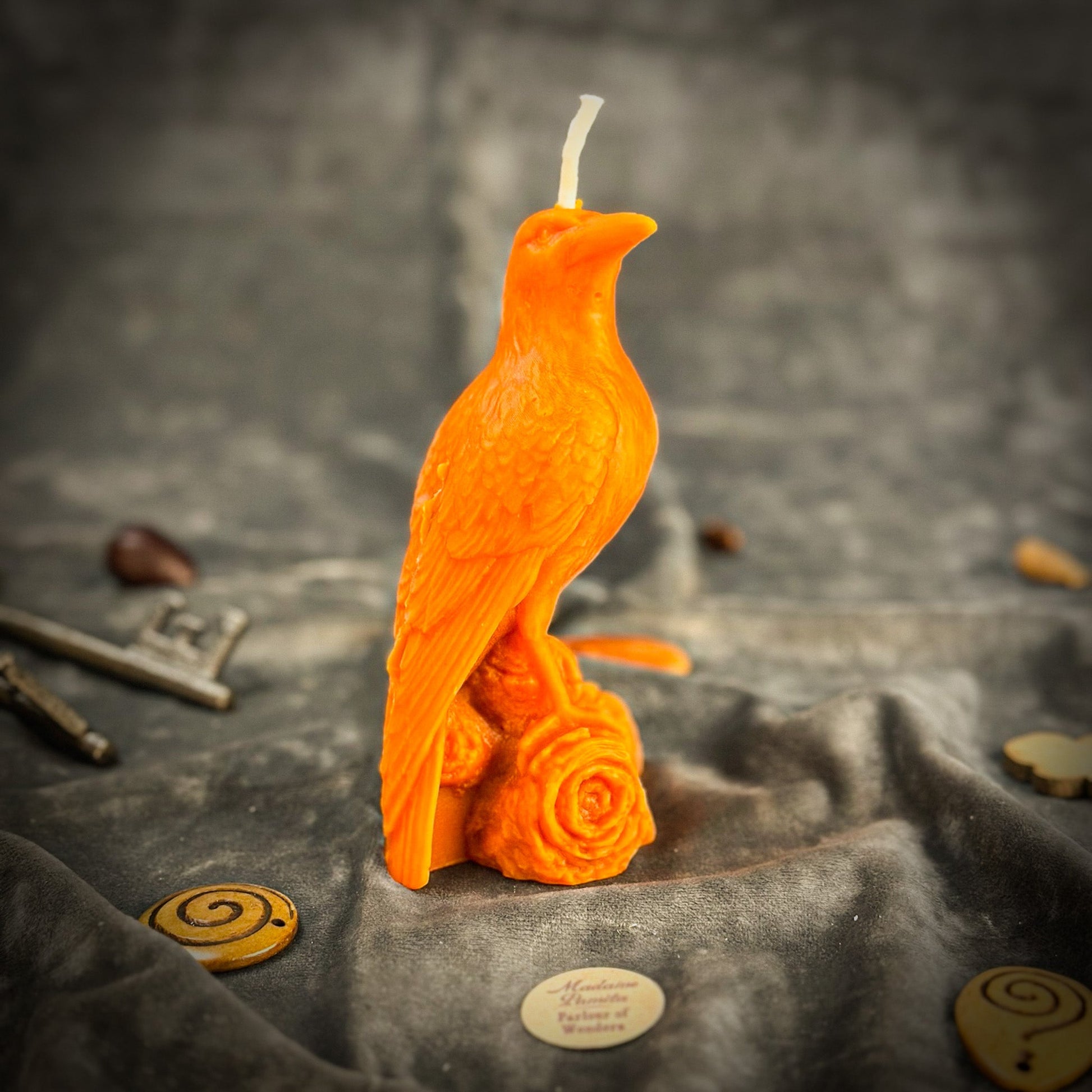 Raven Spell Candle Kit - Beeswax Ritual Candle for Wisdom & Spirit Communication – Orange (Opportunity) Candle Spell Kit