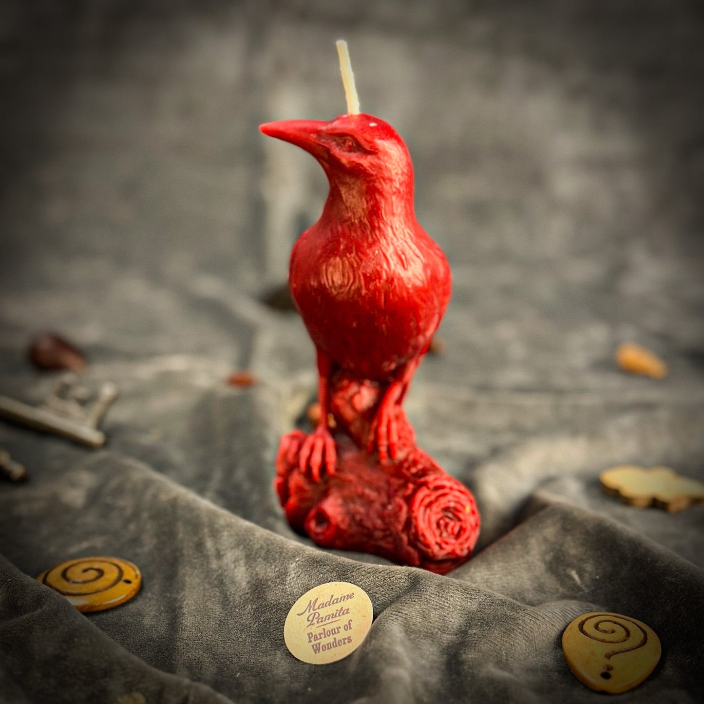 Raven Spell Candle Kit - Beeswax Ritual Candle for Wisdom & Spirit Communication – Red (Passion) Candle Spell Kit