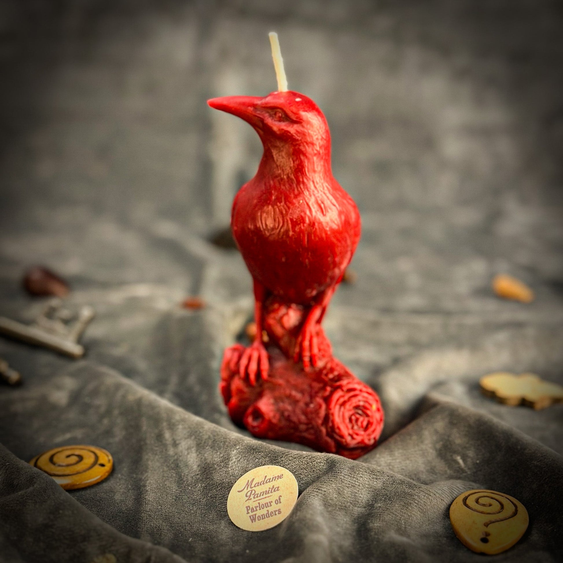 Raven Spell Candle Kit - Beeswax Ritual Candle for Wisdom & Spirit Communication – Red (Passion) Candle Spell Kit