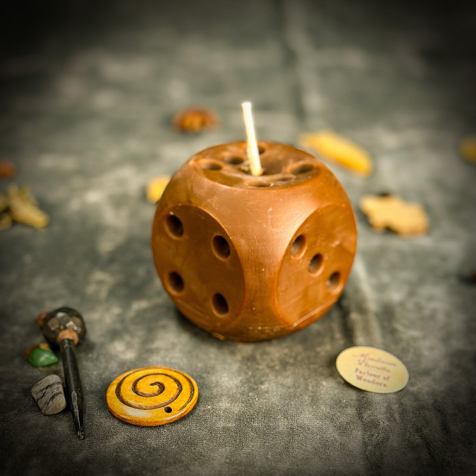 Lucky Dice Spell Candle - Gambling Luck & Money Fortune – Brown (Long-Lasting Wealth) Candle Spell Kit