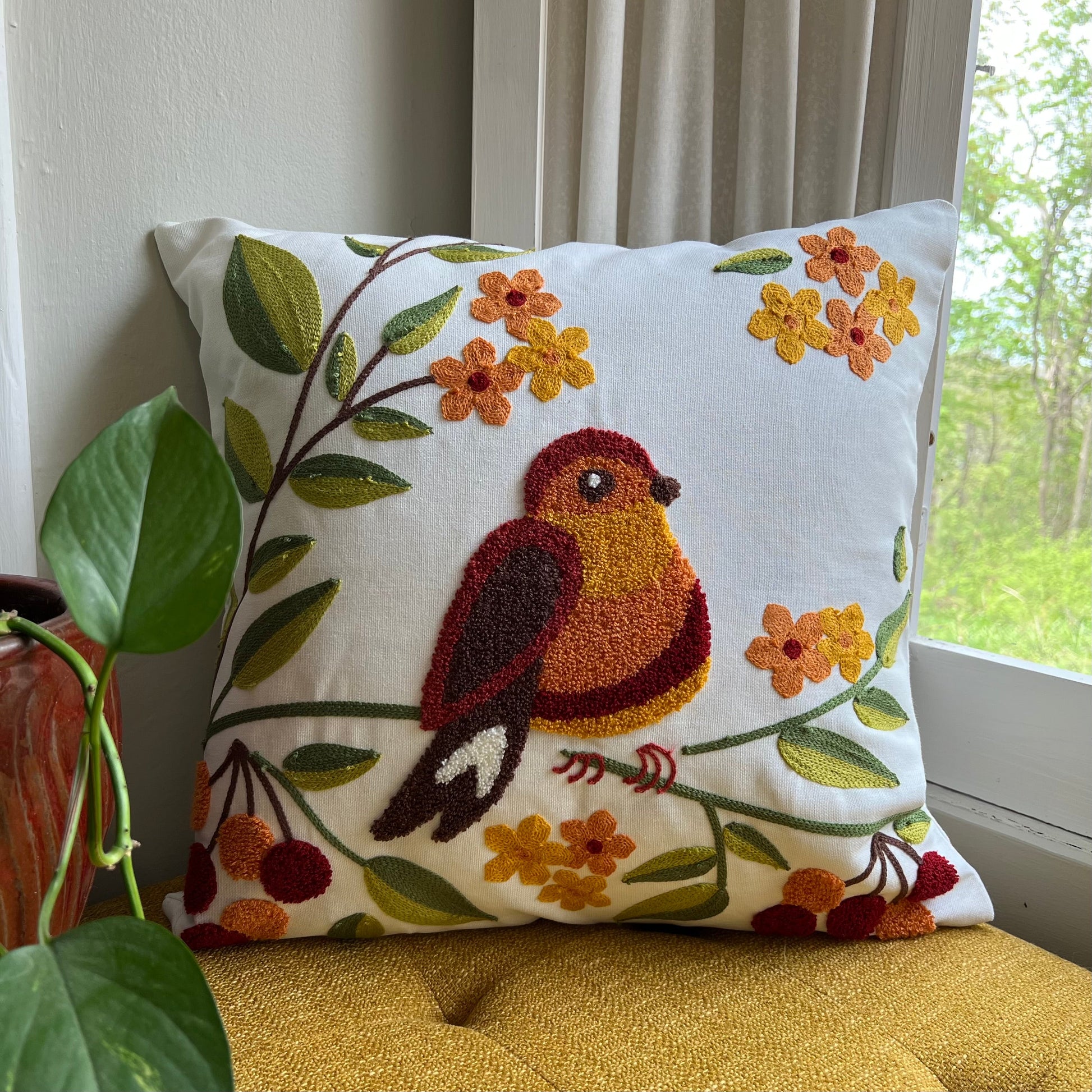 Bird and Bloom Embroidered Pillow Cover – Throw Pillows