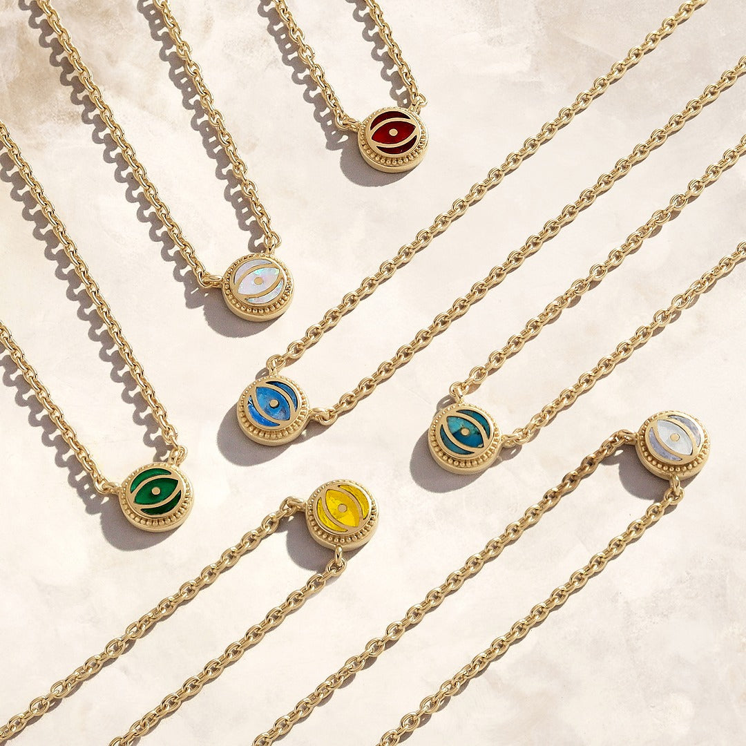 Tidal Serenity - Aquamarine March Birthstone Evil Eye Gold Necklace – Necklaces - Womens