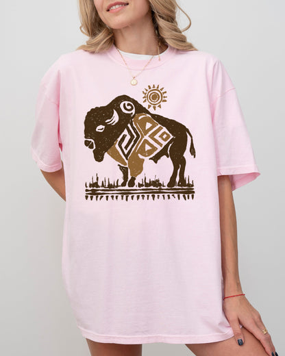 Western Buffalo, Tribal Print - Comfort Colors TShirt