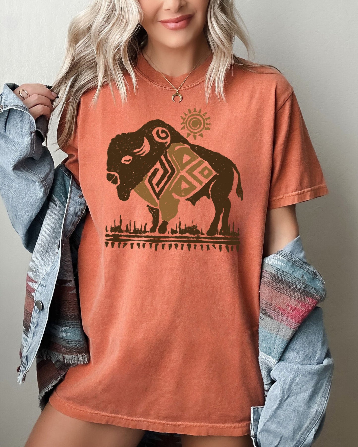 Western Buffalo, Tribal Print - Comfort Colors TShirt