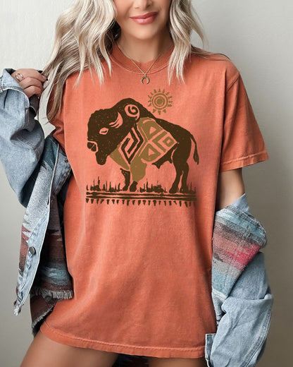 Western Buffalo, Tribal Print - Comfort Colors TShirt