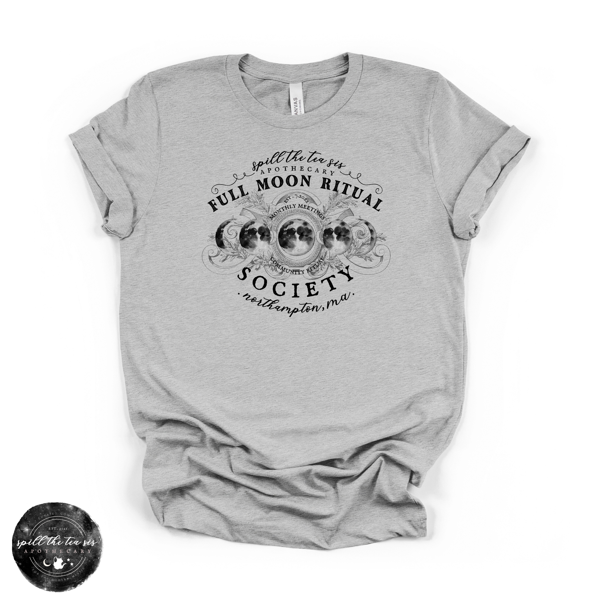 Black Full Moon Ritual Tee | Celestial Graphic T-Shirt – Heather Athletic Grey