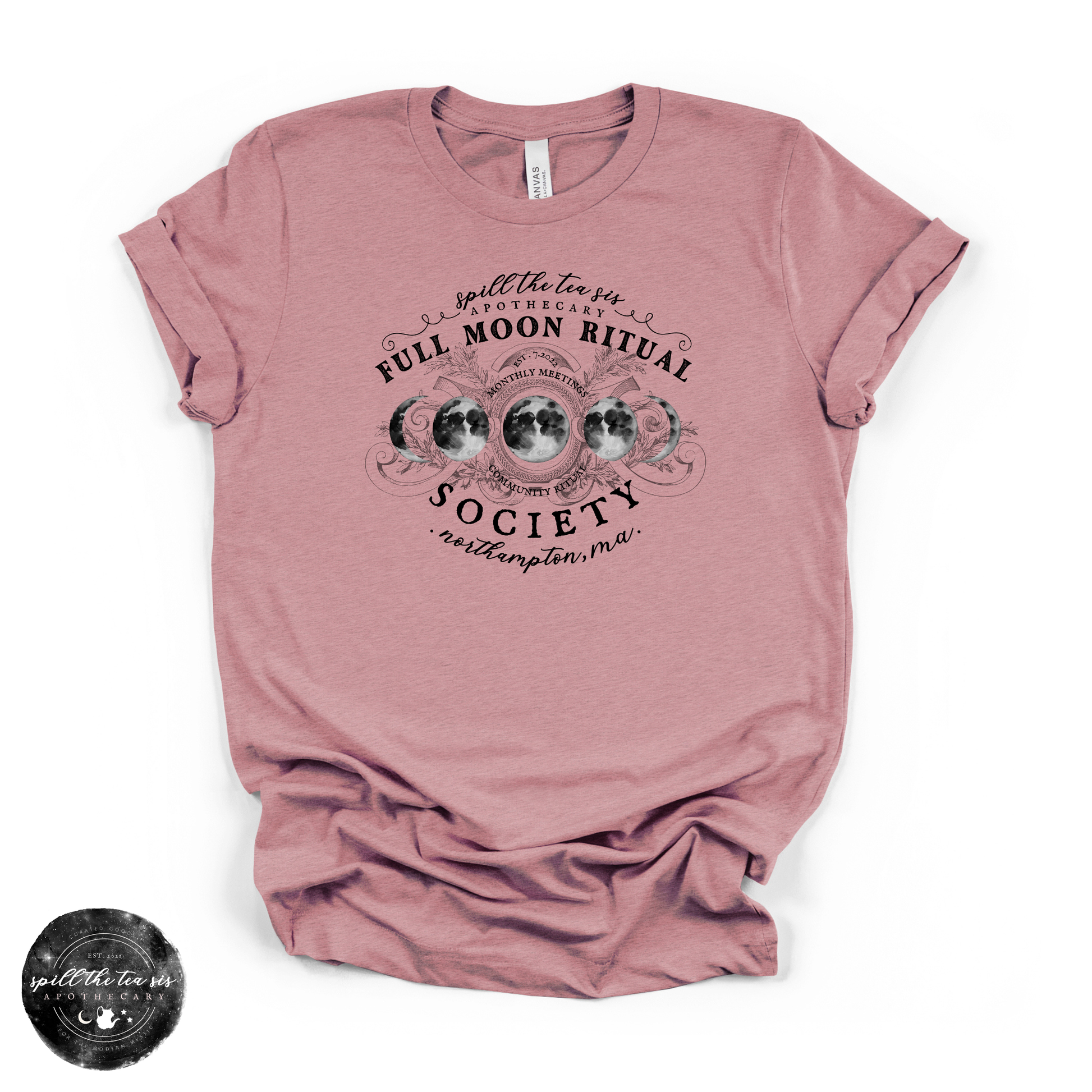 Black Full Moon Ritual Tee | Celestial Graphic T-Shirt – Heather Orchid