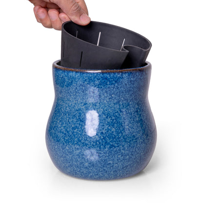 River Blue Ceramic Plant Pot with Removable Liner