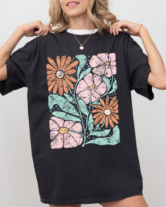 Bohemian Abstract Flowers - Comfort Colors TShirt – Black T-Shirt