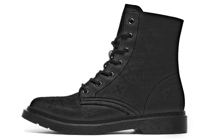 Vegan Ankle Boots - Gothic Ornaments - Black on Black