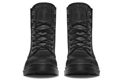 Vegan Ankle Boots - Gothic Ornaments - Black on Black