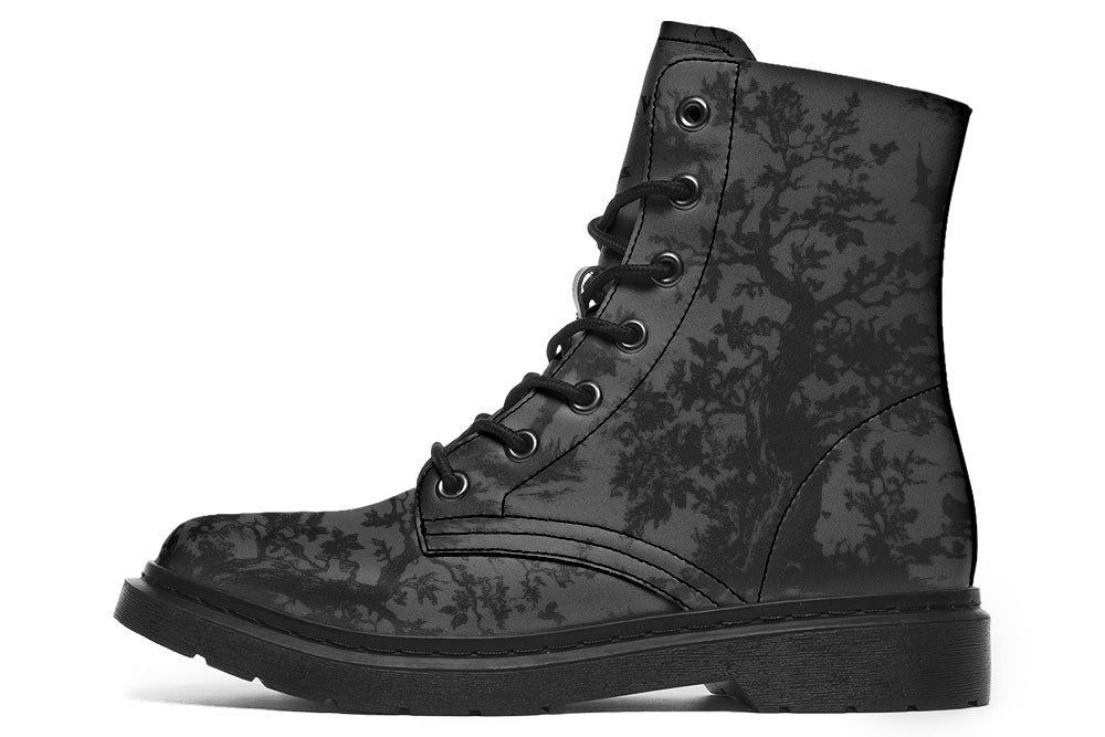 Vegan Ankle Boots - Gothic Toile De Jouy - Charcoal/Black
