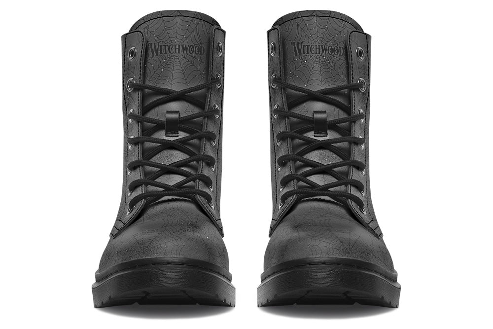 Vegan Ankle Boots - Spider Webs - Black on Black