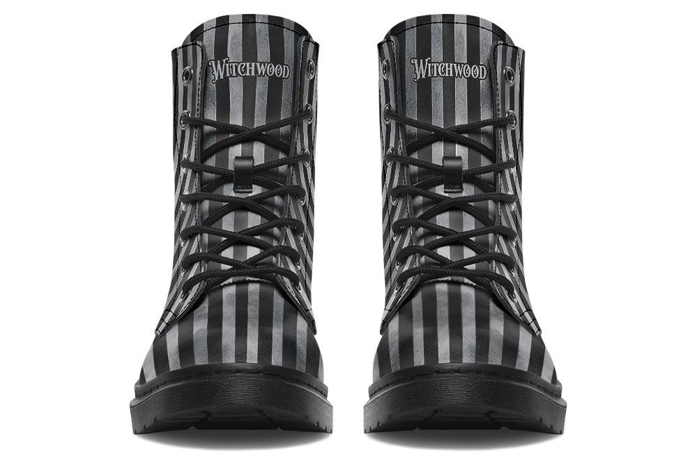Vegan Ankle Boots - Distressed Stripes - Charcoal/Black