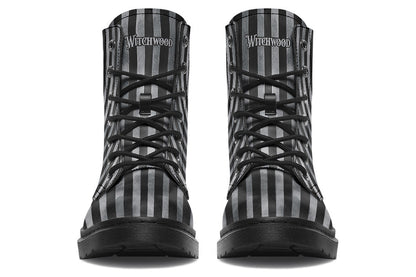 Vegan Ankle Boots - Distressed Stripes - Charcoal/Black