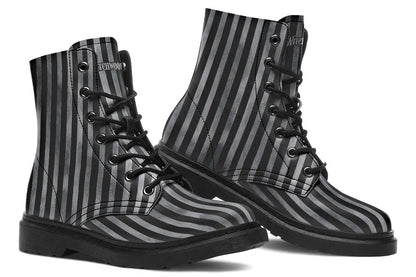 Vegan Ankle Boots - Distressed Stripes - Charcoal/Black