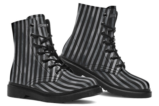 Vegan Ankle Boots - Distressed Stripes - Charcoal/Black