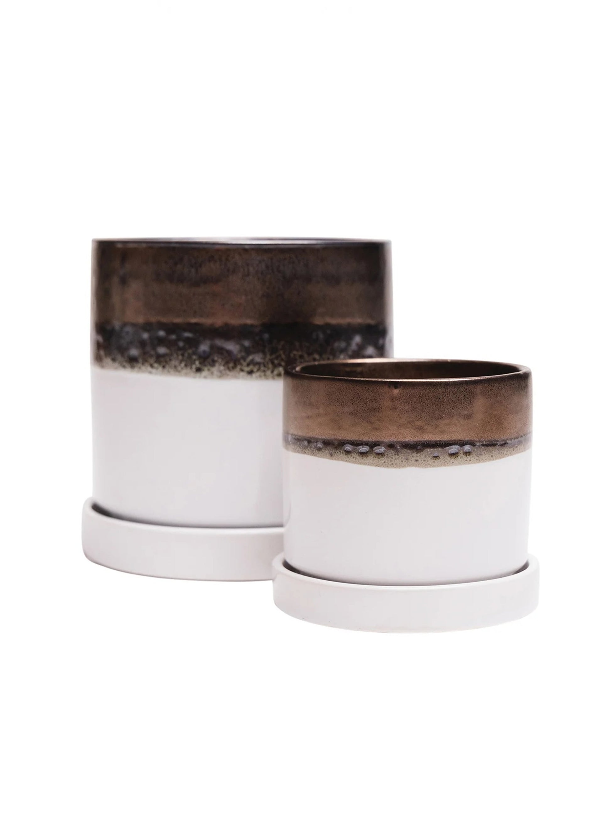 Bronze White Ceramic Plant Pot and Saucer – plant pot