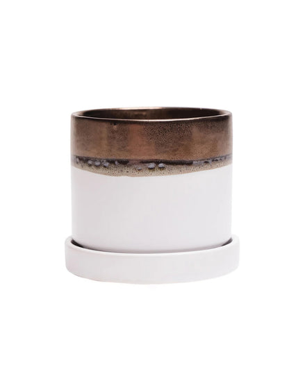 Bronze White Ceramic Plant Pot and Saucer – plant pot