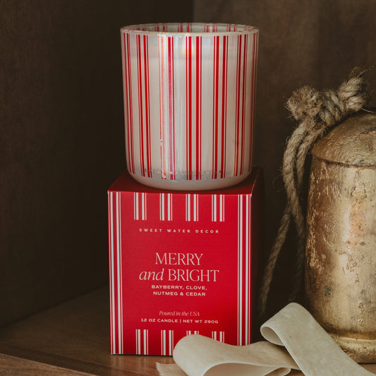 Merry and Bright Christmas Soy Blend Candle, 12 oz Gift Box