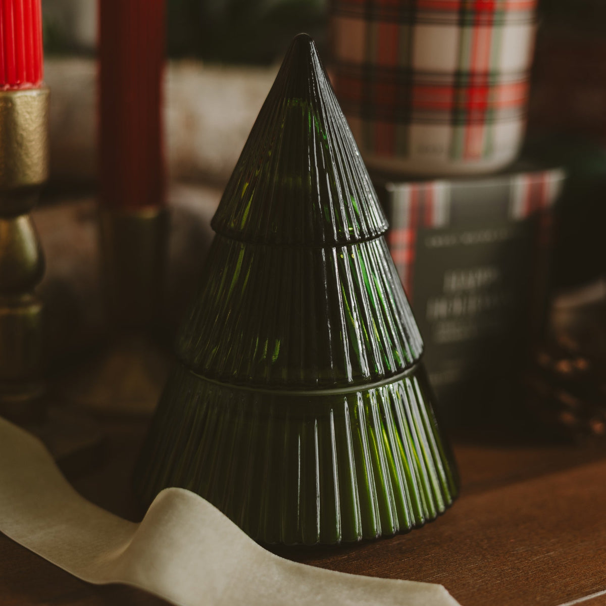 Fraser Fir Soy Candle in Green Glass Christmas Tree Jar, 8.5 oz