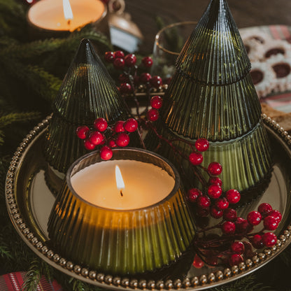 Fraser Fir Soy Candle in Green Glass Christmas Tree Jar, 8.5 oz