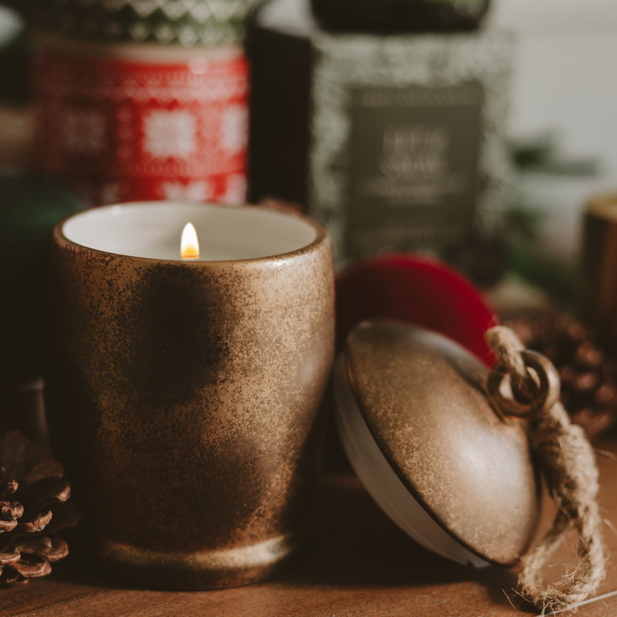 Holiday Soy Blend Candle in Antique Gold Bell Jar, 13.5 oz – Candles