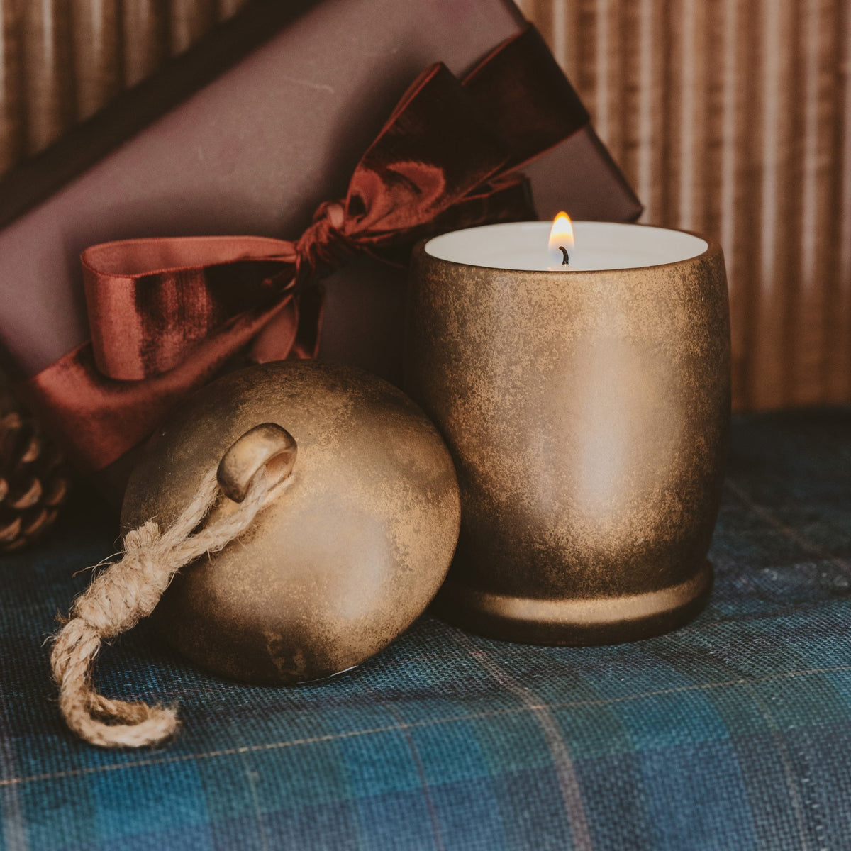 Holiday Soy Blend Candle in Antique Gold Bell Jar, 13.5 oz – Candles