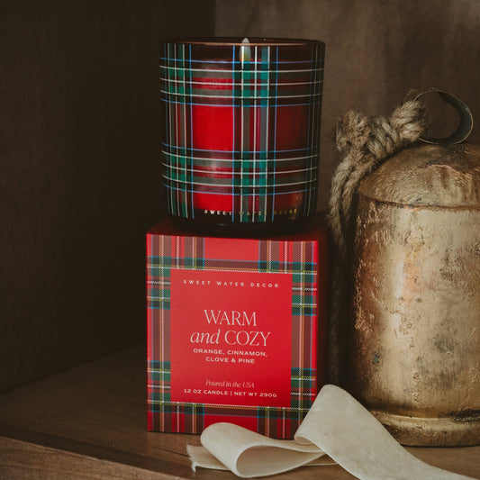 Warm and Cozy Soy Blend Candle, 12 oz | Red Plaid Gift Box