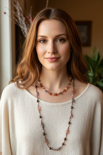 Copper Autumn Cat Long Necklace
