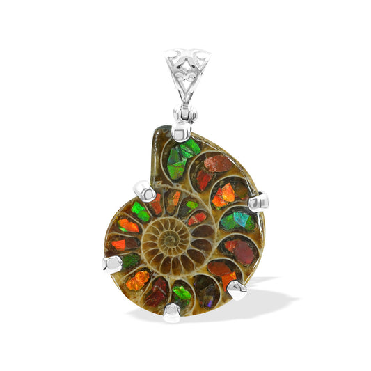 Ammonite with Ammolite Inlay in Sterling Silver