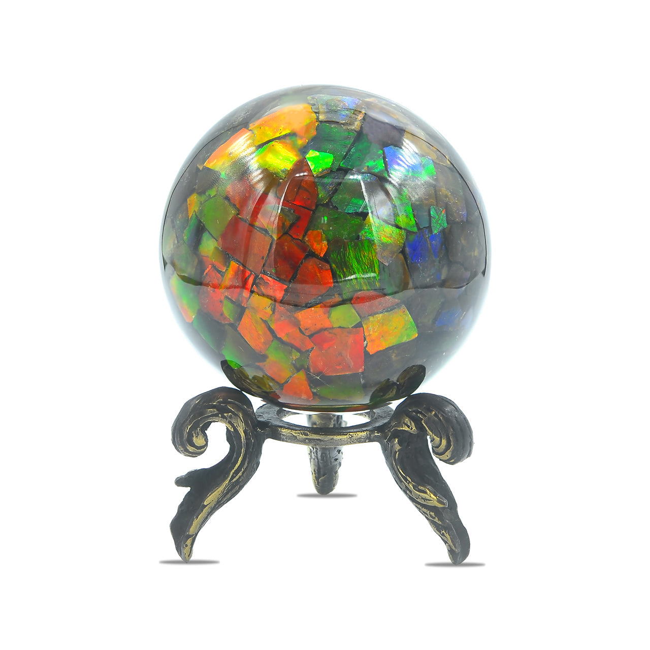 Starborn Ammolite Display Sphere with Brass Stand