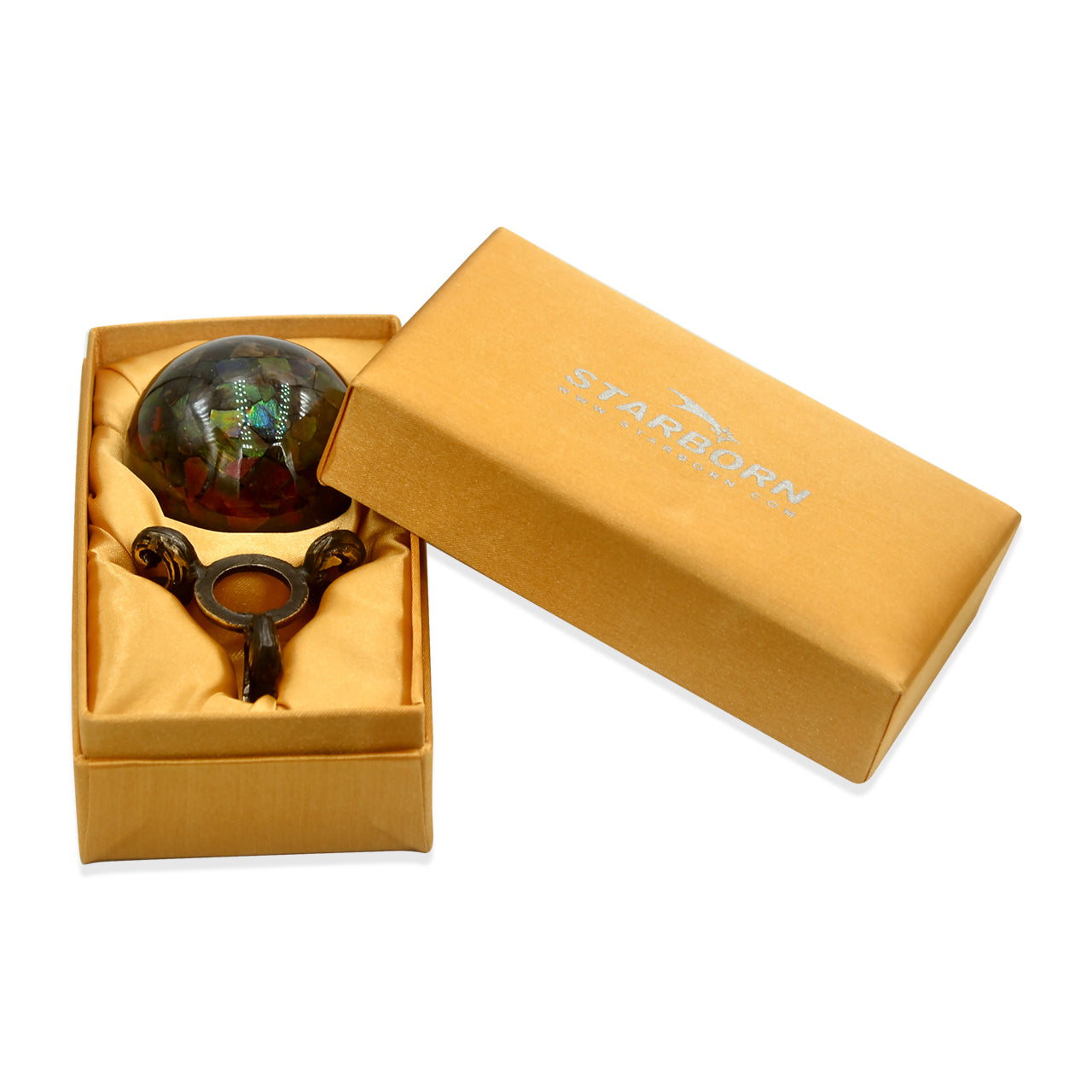 Starborn Ammolite Display Sphere with Brass Stand