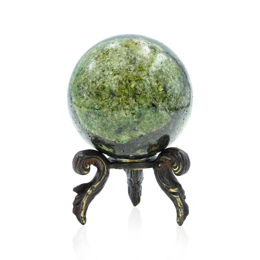 Starborn Arizona Peridot Sphere with Brass Decorative Display Stand – Small | 2" RP - Regular Price