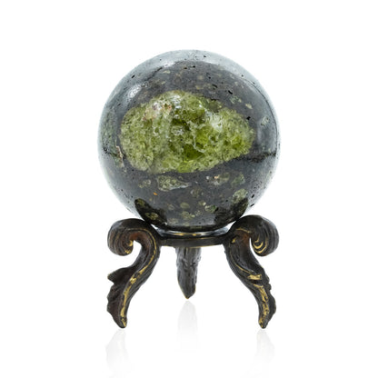 Starborn Arizona Peridot Sphere with Brass Decorative Display Stand – RP - Regular Price