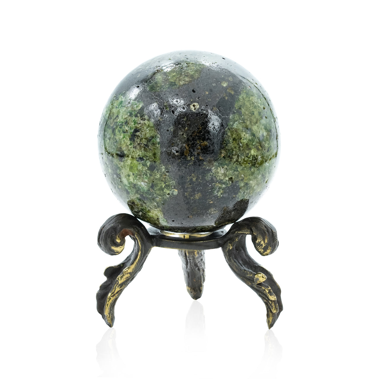 Starborn Arizona Peridot Sphere with Brass Decorative Display Stand – RP - Regular Price