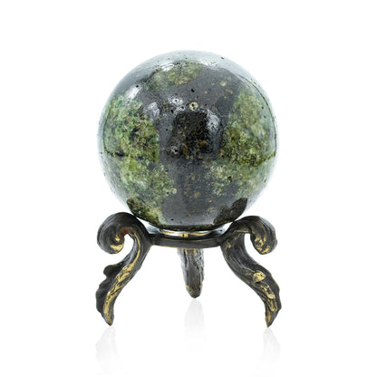 Starborn Arizona Peridot Sphere with Brass Decorative Display Stand – RP - Regular Price