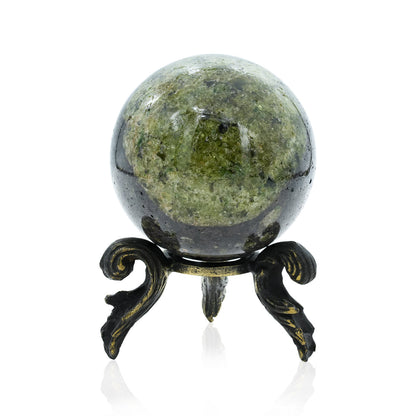 Starborn Arizona Peridot Sphere with Brass Decorative Display Stand – Medium RP - Regular Price
