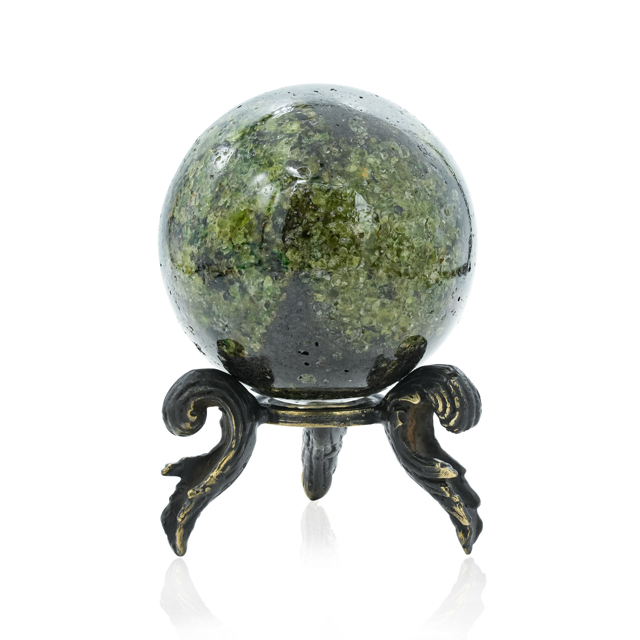 Starborn Arizona Peridot Sphere with Brass Decorative Display Stand – RP - Regular Price