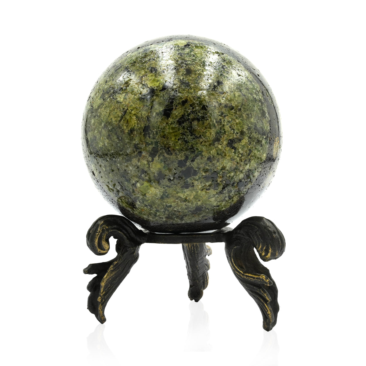 Starborn Arizona Peridot Sphere with Brass Decorative Display Stand – RP - Regular Price