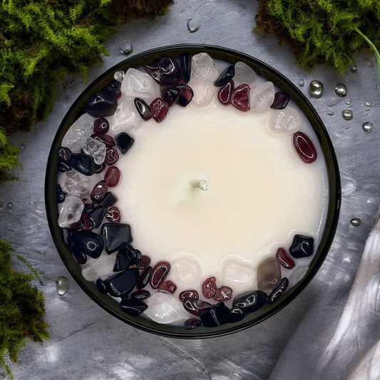 Mountain Air Crystal Candle with Garnet, Obsidian & Quartz | Coconut-Soy Wax Candle, 9oz