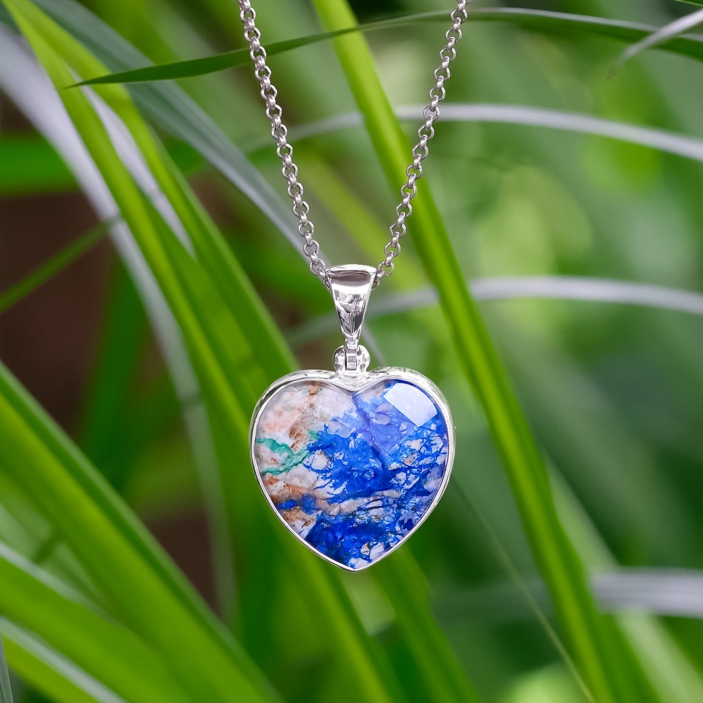 Starborn Faceted Azurite Malachite Heart Shaped Pendant with Quartz Doublet in Sterling Silver – RP - Regular Price