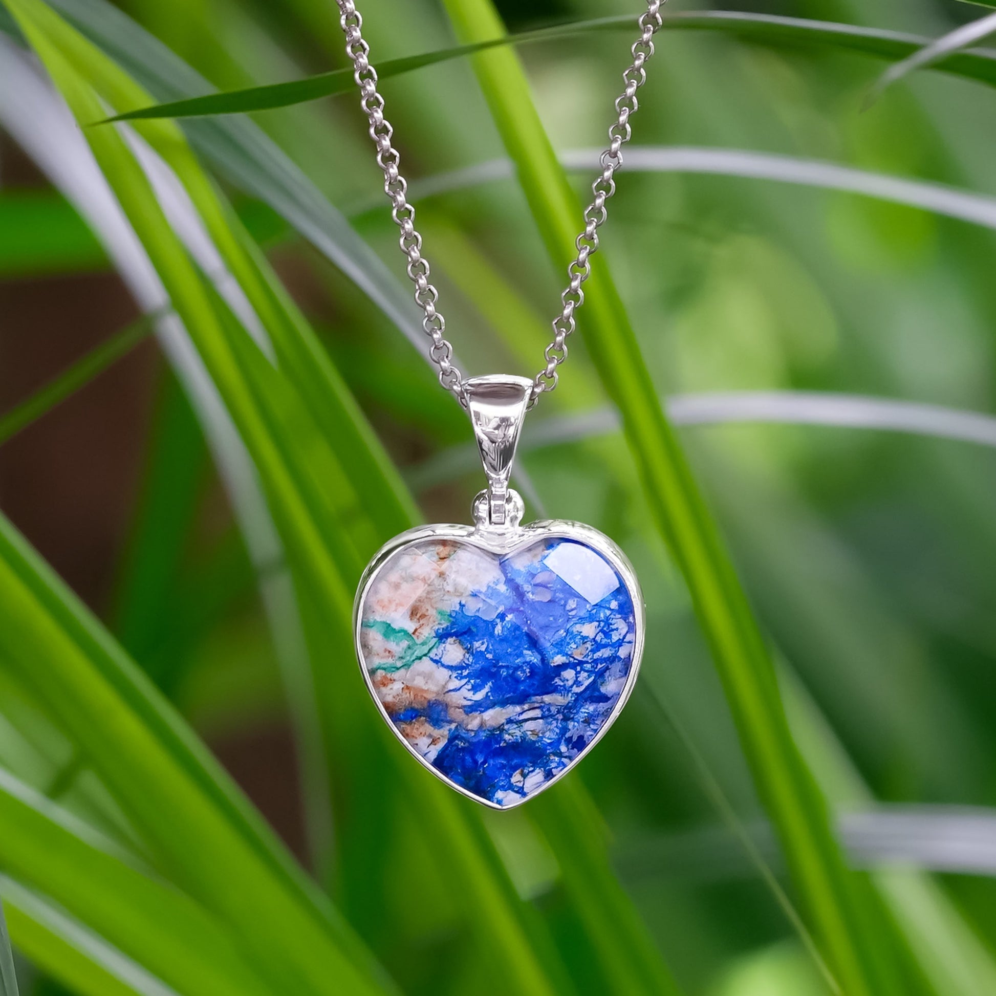 Starborn Faceted Azurite Malachite Heart Shaped Pendant with Quartz Doublet in Sterling Silver – RP - Regular Price