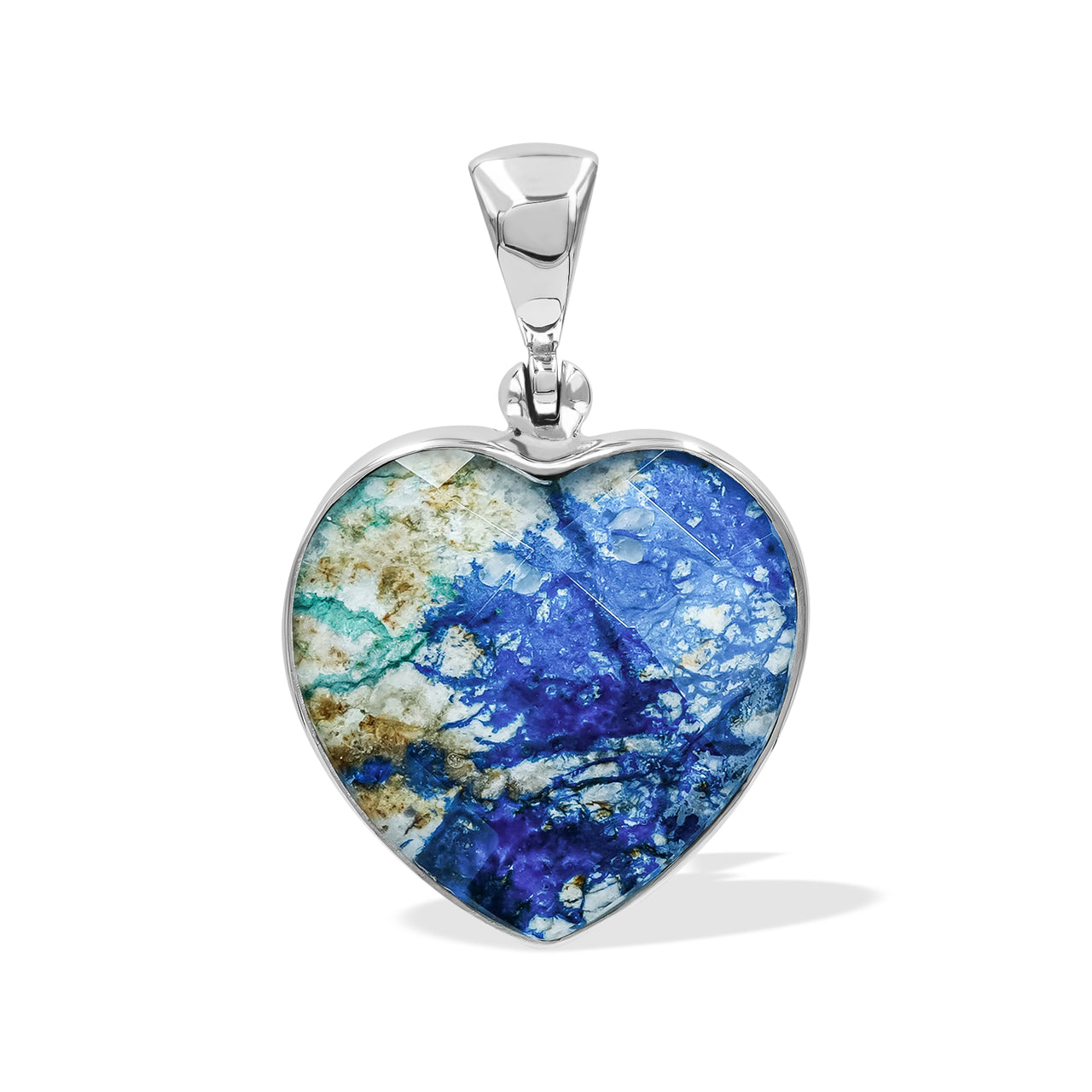 Starborn Faceted Azurite Malachite Heart Shaped Pendant with Quartz Doublet in Sterling Silver – RP - Regular Price