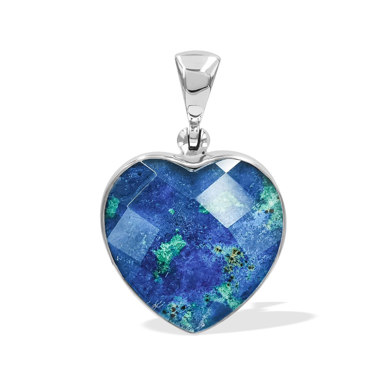 Starborn Faceted Azurite Malachite Heart Shaped Pendant with Quartz Doublet in Sterling Silver – RP - Regular Price