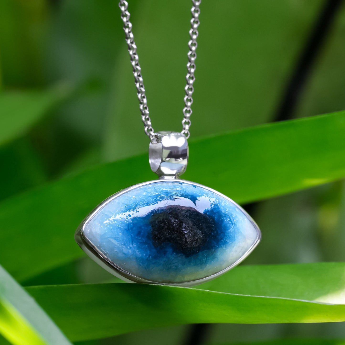 Starborn Blue Ice Glacierite Eye Shaped Pendant in Sterling Silver