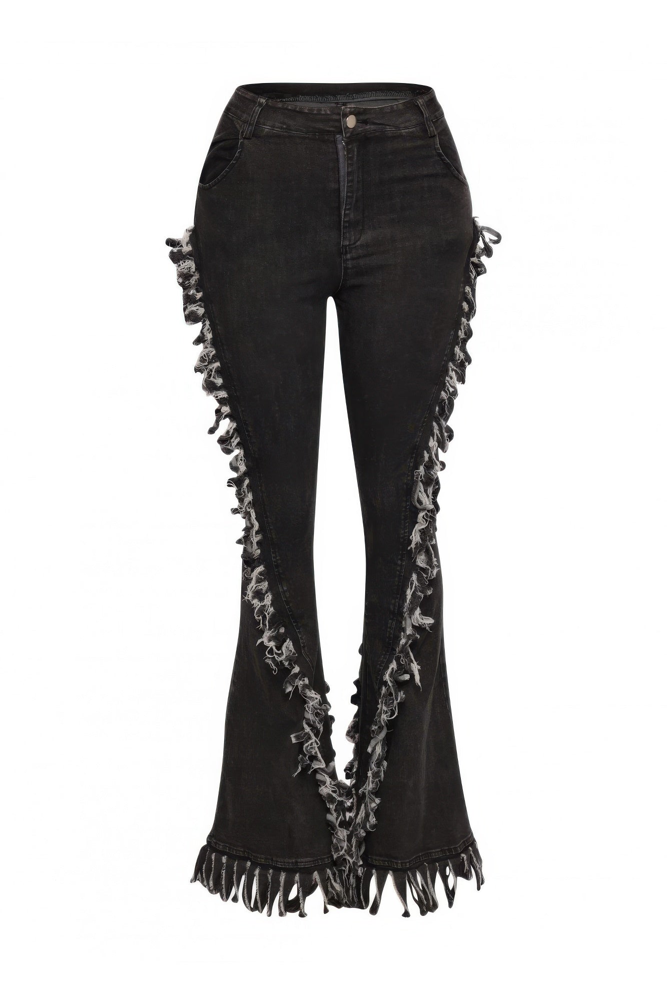 Distressed Fringe Denim Flared Pant – 3XL