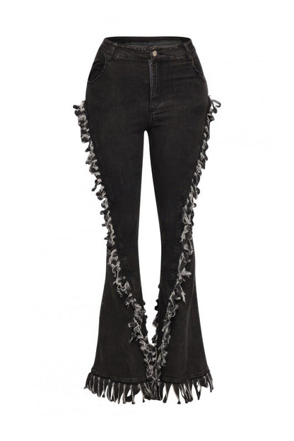 Distressed Fringe Denim Flared Pant – 3XL