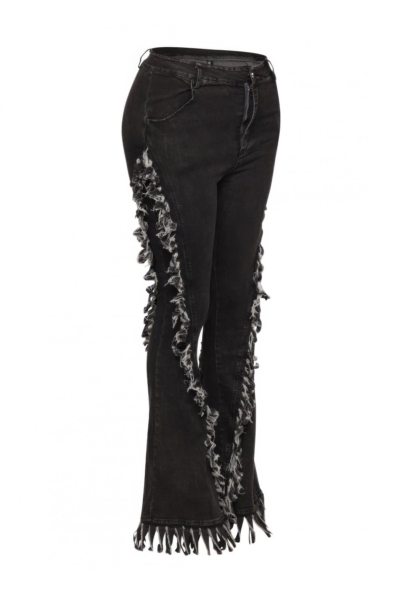 Distressed Fringe Denim Flared Pant –