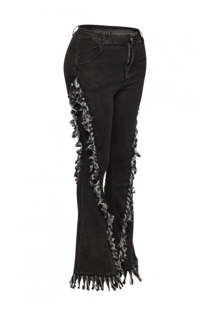 Distressed Fringe Denim Flared Pant –